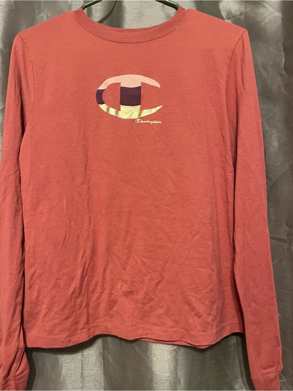 Champion Long-Sleeve Tee in Dusty Rose with Multicolor Logo